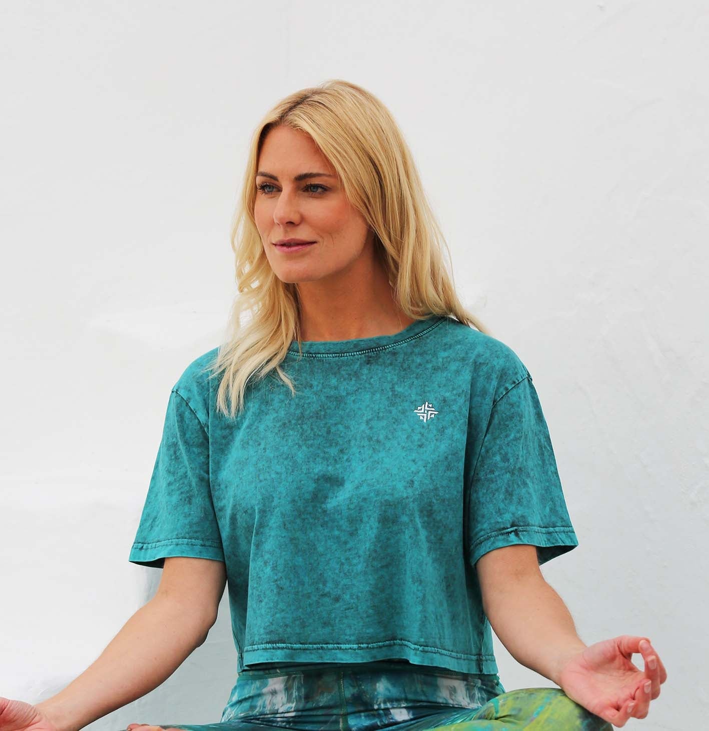 Women's Acid Wash Crop Tee - Teal