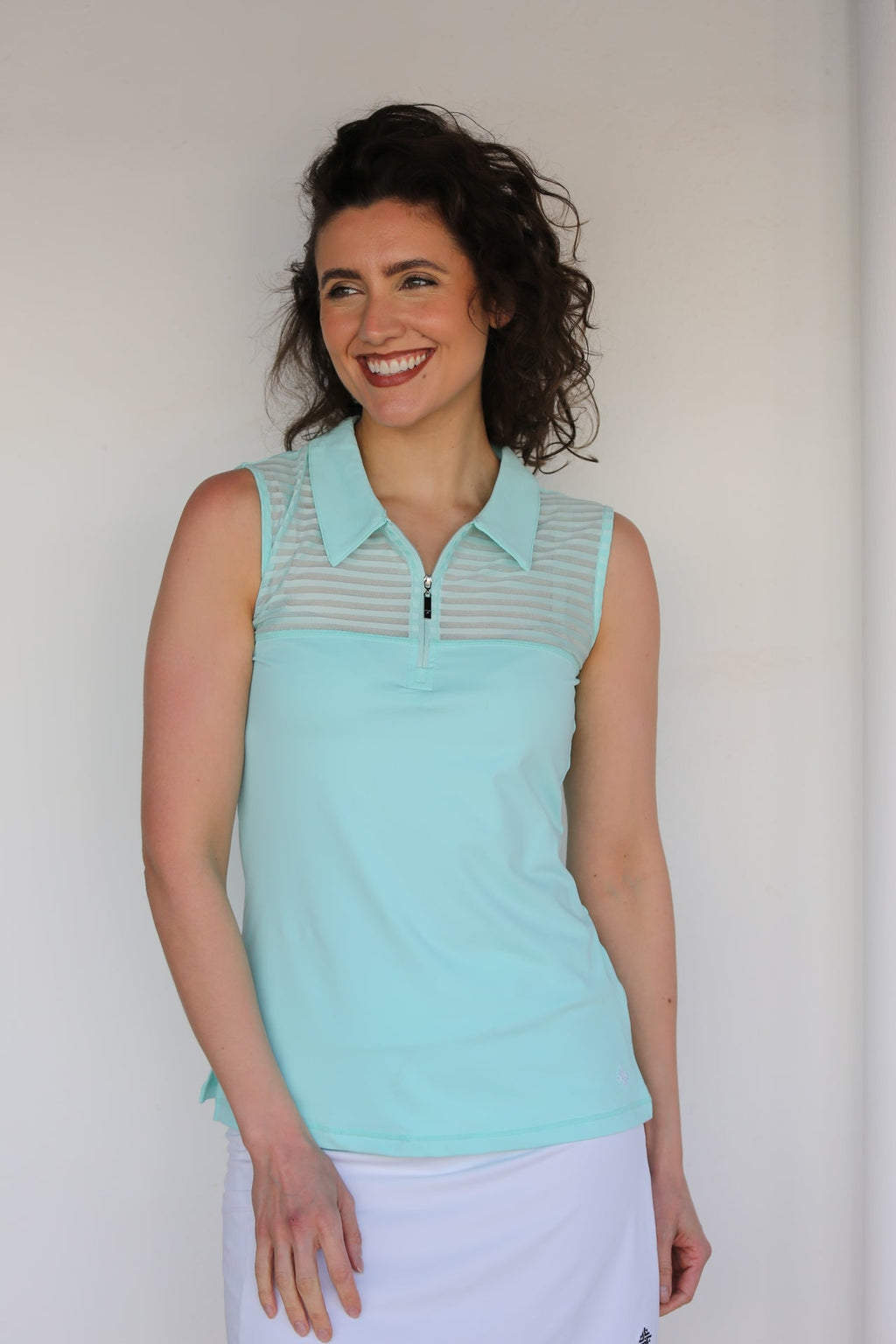 Women's Sheer Sleeveless Golf Shirt - Aqua