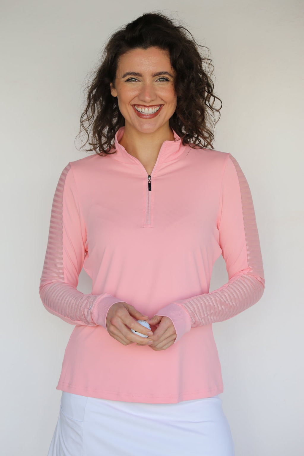Women's Sheer Long Sleeve Golf Shirt - Grapefruit