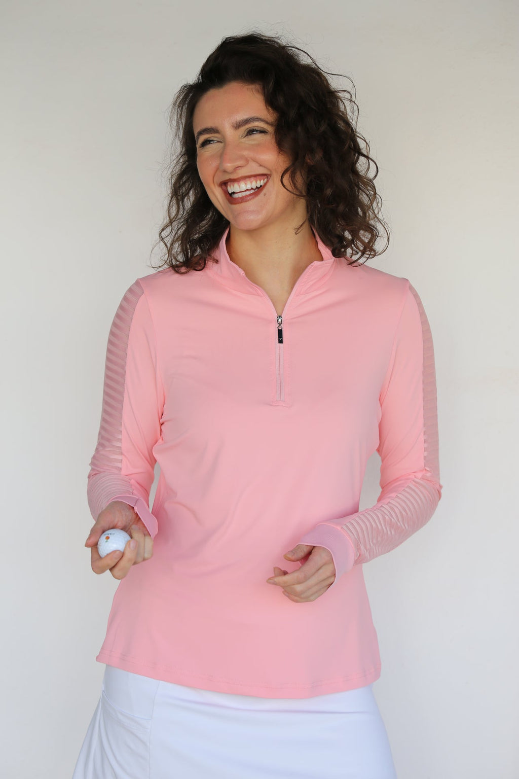 Women's Sheer Long Sleeve Golf Shirt - Grapefruit