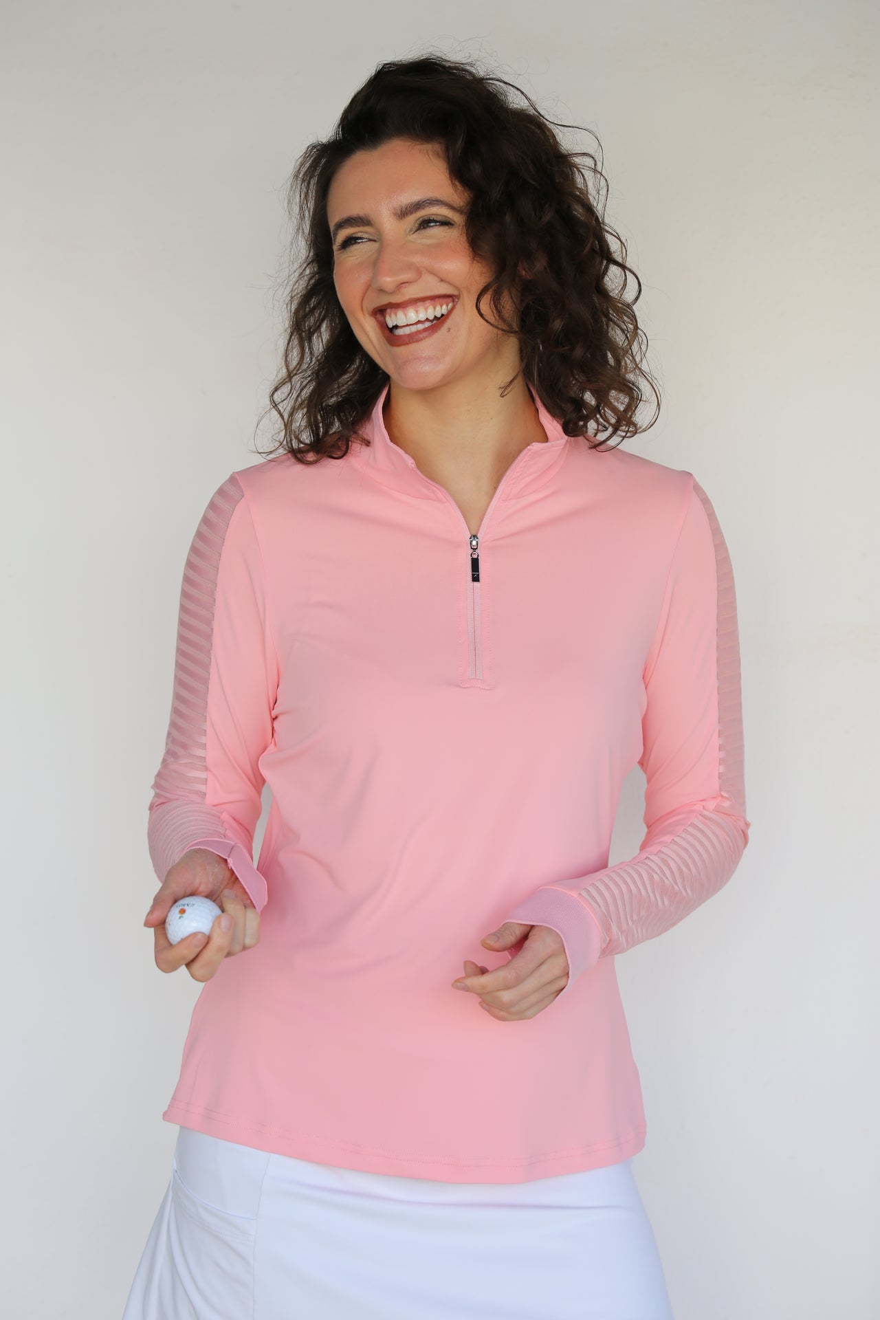 Women's Sheer Long Sleeve Golf Shirt - Grapefruit