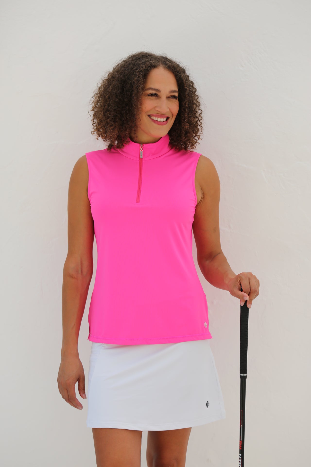 Women's Sleeveless Mock Golf Shirt - Hot Pink