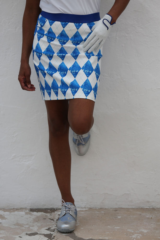 Pull On Golf Skirt Harlequin Blue Lagoon