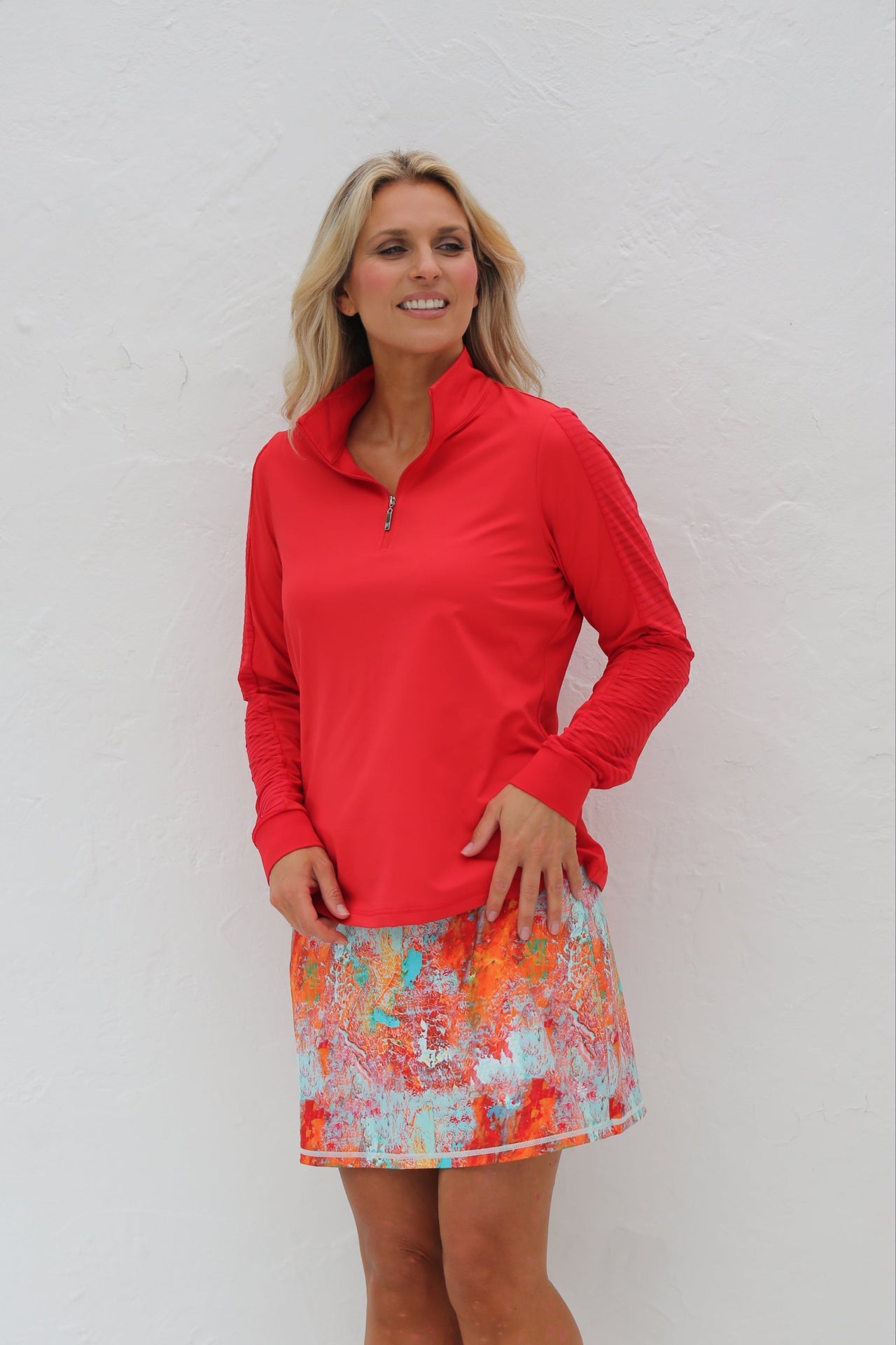 Sheer Long Sleeve Golf Shirt Cherry