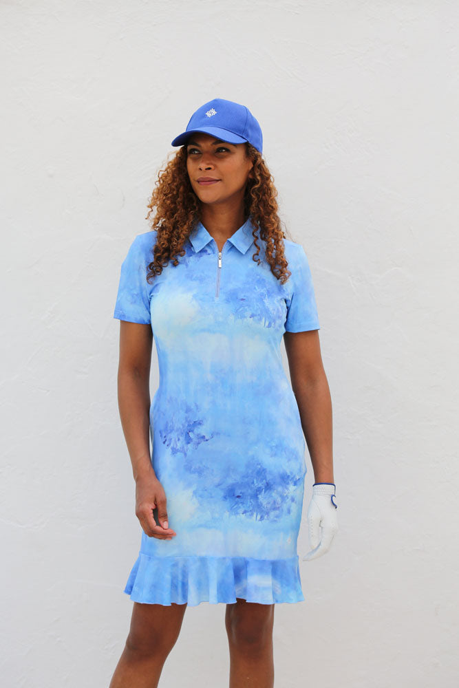 Short Sleeve Frill Golf Dress Periwinkle