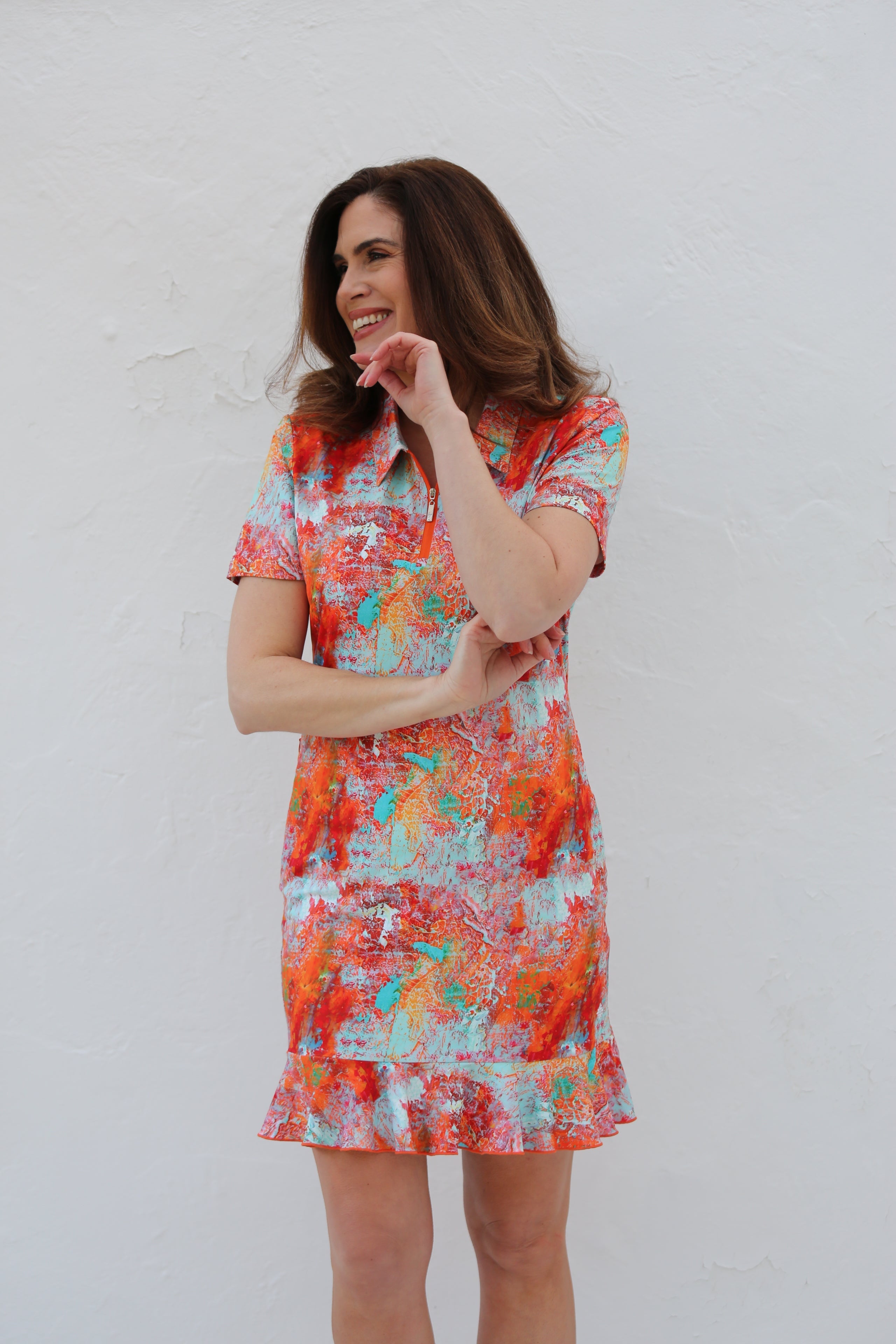 Short Sleeve Frill Golf Dress Zanzibar